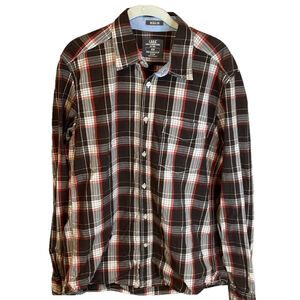 L.O.G.G. Brown Plaid Button Up Long Sleeve Men's Button Up‎ Shirt Medium Regular